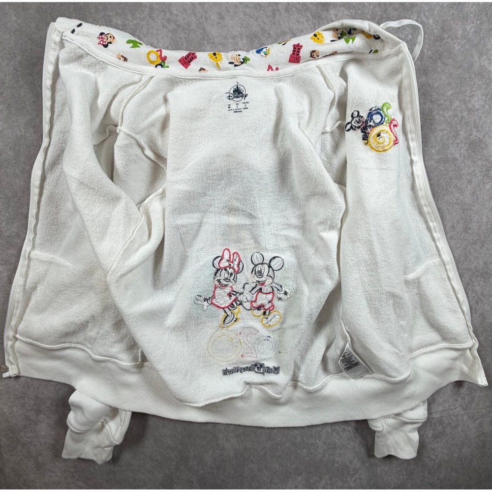 Disney Walt Disney World 2020 Womens Medium Hoodie White Mickey Minnie Full Zip - Picture 3 of 12